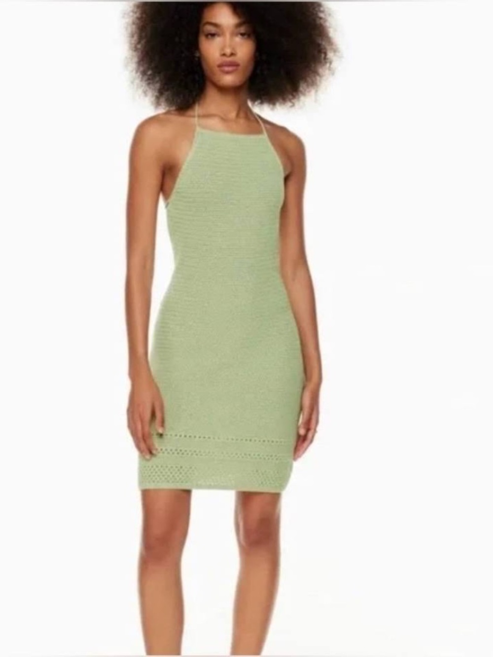 Aritzia Sunset Halter Dress Crochet Mini Open Back Dress Size S in Green